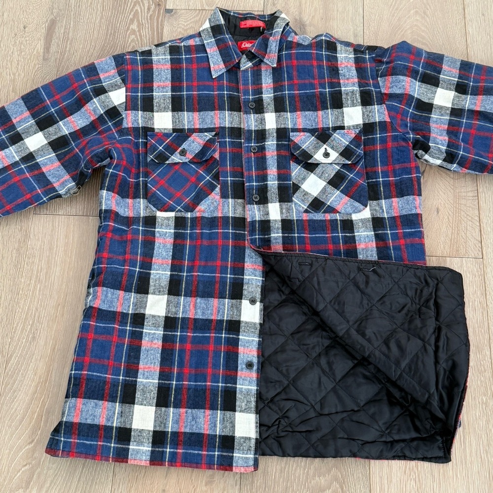 Coleman Mens Red/White/Blue Plaid Shirt/Jacket Shacket Quilted Lining Size MED - Picture 6 of 7